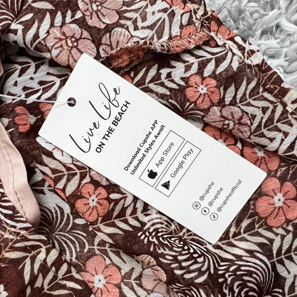 Cupshe Brown Retro Floral Mockneck XL Long Sleeve Mini Dress Cottagecore Prairie - Picture 10 of 15